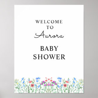 Affiche Célébration de Baby Shower aux Fleurs Sauvages Mul