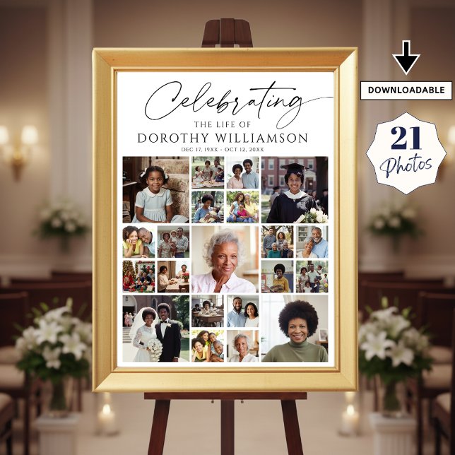 Affiche Célébration de la vie 21 Collage photo Mémorial (Créateur téléchargé)