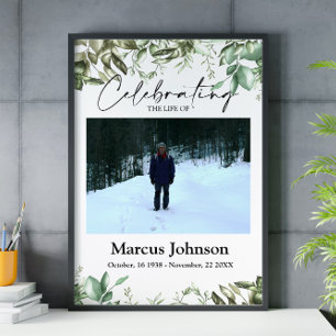 Affiche Célébration de la vie 24x36 feuilles verts funérai
