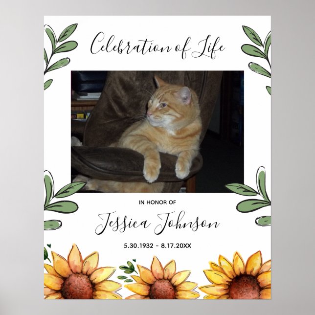 Affiche Célébration de la vie Aquarelle Tournesol Une phot (Devant)