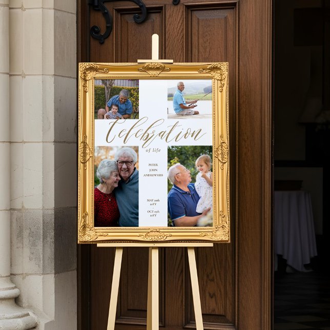 Affiche Célébration de la vie Croix Photo Collage Funérail (Celebration of Life Cross Photo Collage Funeral Poster)