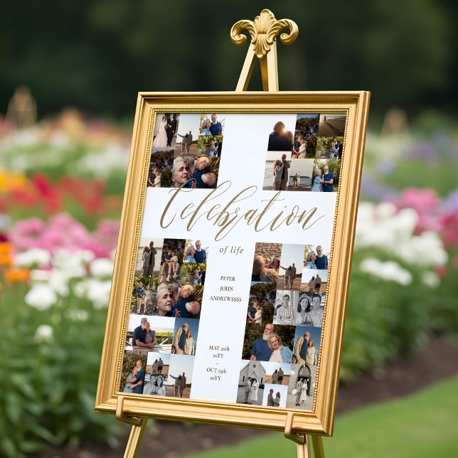 Affiche Célébration de la vie Croix Photographies en colla (Celebration of Life Cross Photo Collage Funeral Poster)