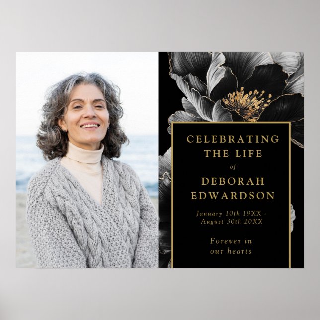 Affiche Célébration de la vie de funérailles en or noir Si (Devant)