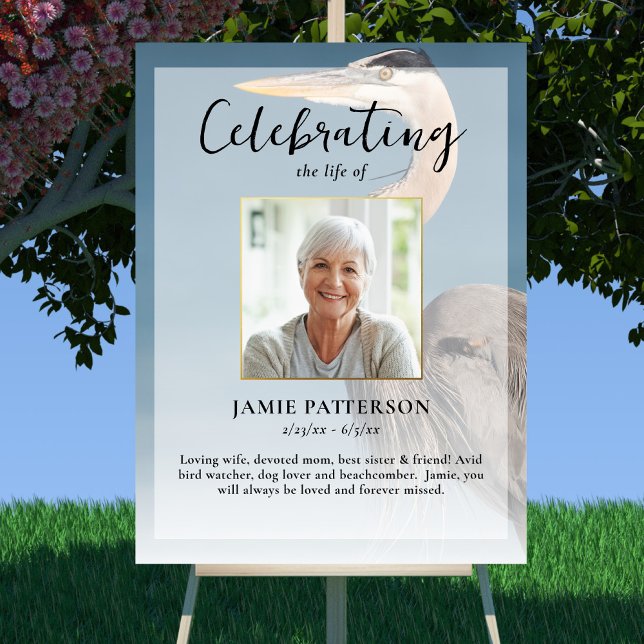 Affiche Célébration de la vie de Heron Bird Lover Photo Fu (Créateur téléchargé)