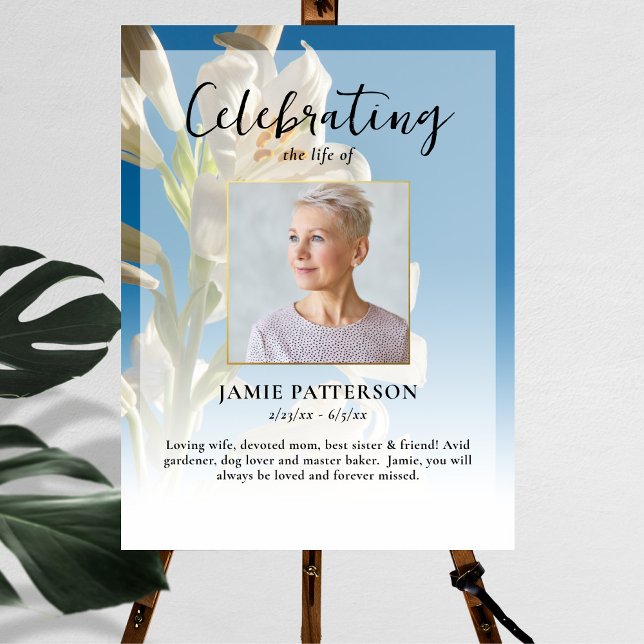 Affiche Célébration de la vie de Lily Flower Photo Funérai (Créateur téléchargé)