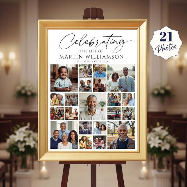 Affiche Célébration de la vie de Nom 21 Collage de photos (Créateur téléchargé)