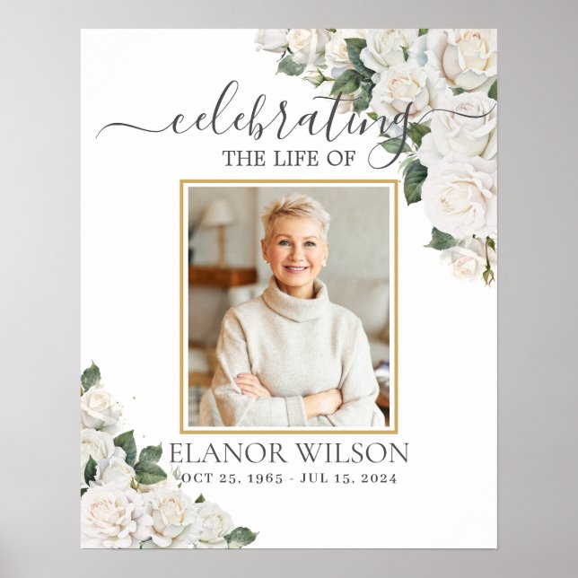 Affiche Célébration de la vie de roses blanches Photo (Devant)