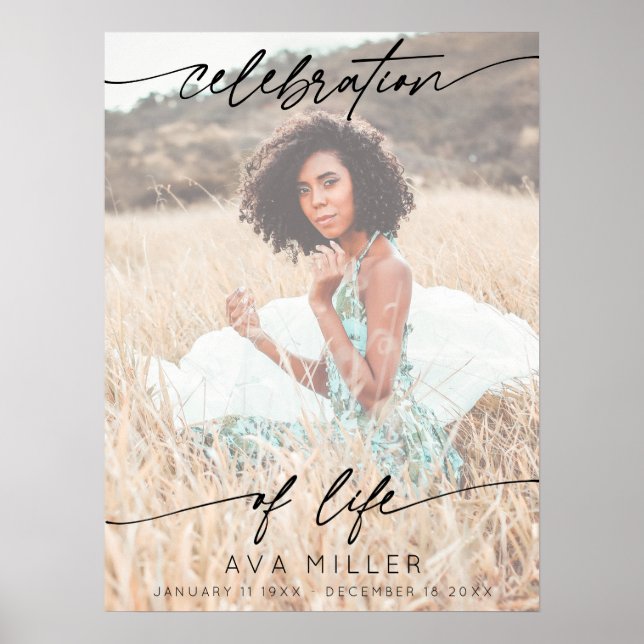 Affiche Célébration de la vie Écriture Funérailles Photo | (Devant)