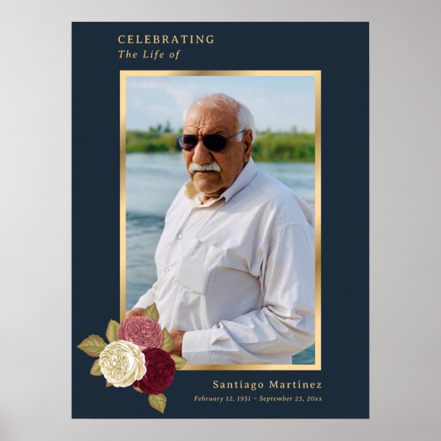 Affiche Célébration de la vie en or et bleu, panneau photo (Devant)