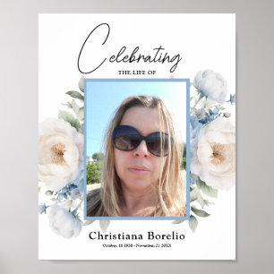 Affiche Célébration de la vie Femme Fleur Bleue Funéraille