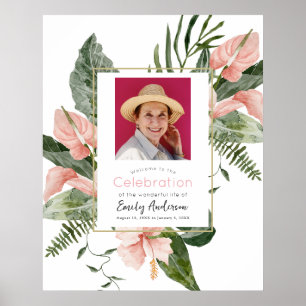 Affiche Célébration de la vie florale tropicale rose de bi