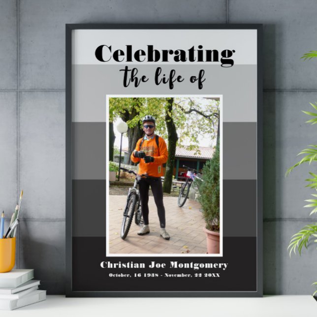 Affiche Célébration de la vie Gris Photo Funérailles (Créateur téléchargé)