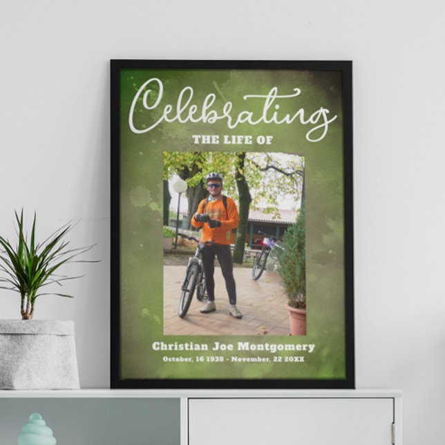Affiche Célébration de la vie Photo Funérailles Verte (Créateur téléchargé)