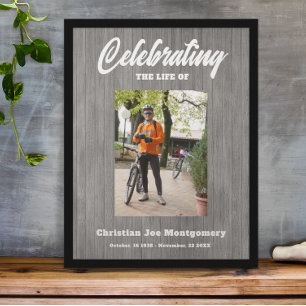 Affiche Célébration de la vie Photo Grey Wood Funeral