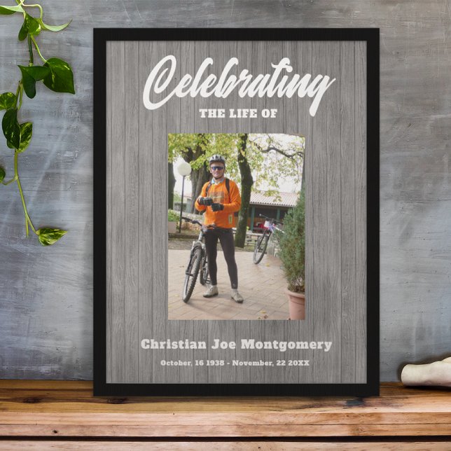 Affiche Célébration de la vie Photo Grey Wood Funeral (Créateur téléchargé)