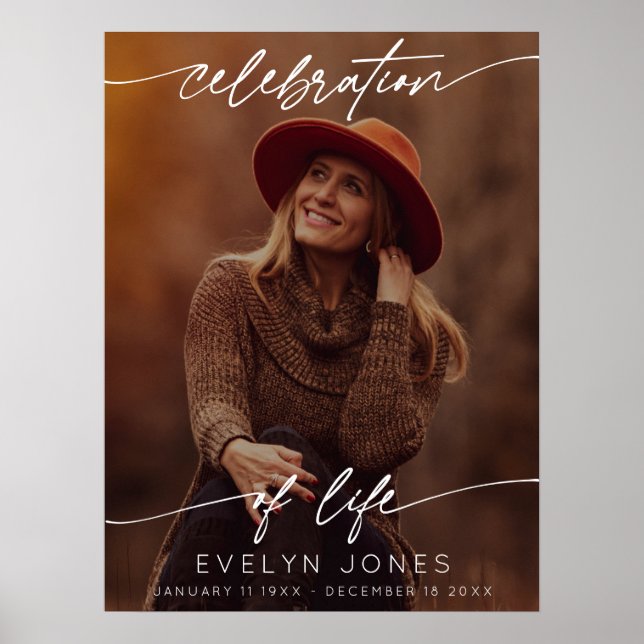 Affiche Célébration de la vie Script Funeral Photo | Noir (Devant)