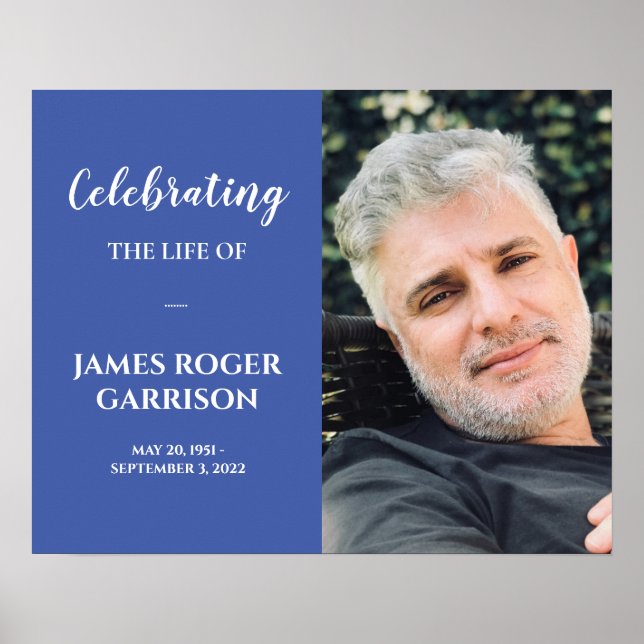 Affiche Célébration de la vie sur fond bleu avec photo en  (Devant)