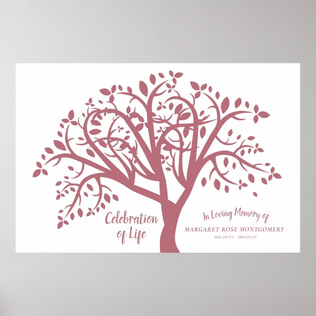 Affiche Célébration de l'arbre de vie Moderne Rose Script (Devant)