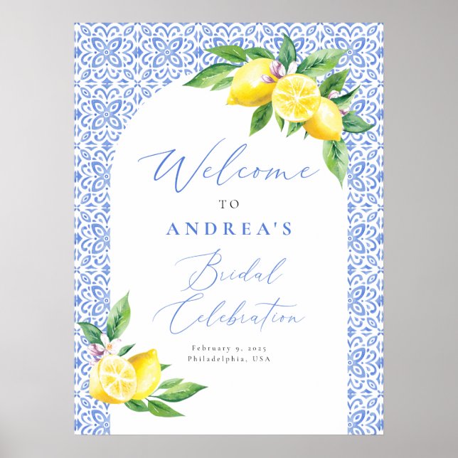 Affiche Célébration de mariage Positano en carrelage bleu  (Devant)