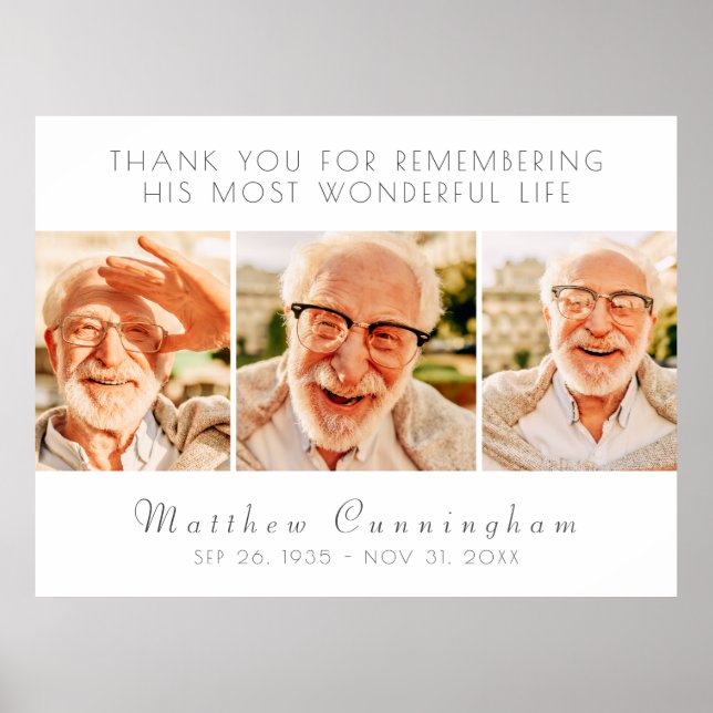 Affiche Célébration de sa vie Moderne Simple Trois photos (Devant)