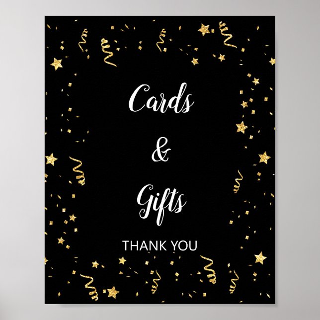 Affiche Célébration dorée sur pancarte de cartes et cadeau (Devant)