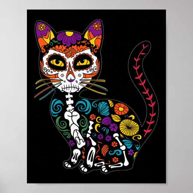 Affiche Célébration du chat crâne de sucre pour les Amoure (Devant)
