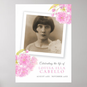 Affiche Célébration funéraire de la vie photo de fleurs ro