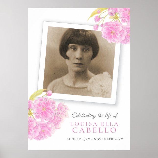 Affiche Célébration funéraire de la vie photo de fleurs ro (Devant)