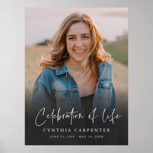 Affiche Célébration Simple de la Vie avec Photo de Mémoire (Devant)