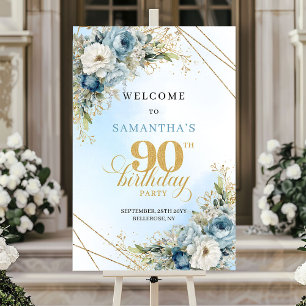 Affiche Célébrez Boho bleu poussiéreux or 90 anniversaire