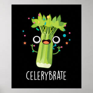 Affiche Célérat Funny Veggie Celery Pun Dark BG