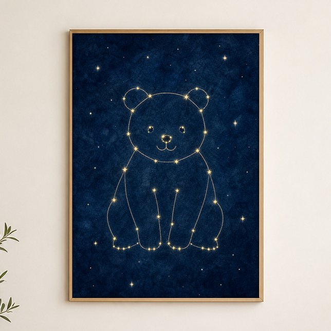 Affiche céleste du Constellation Bear à l'aquarell (Shown framed for scale. Poster ships unframed; frames are an optional add-on.)