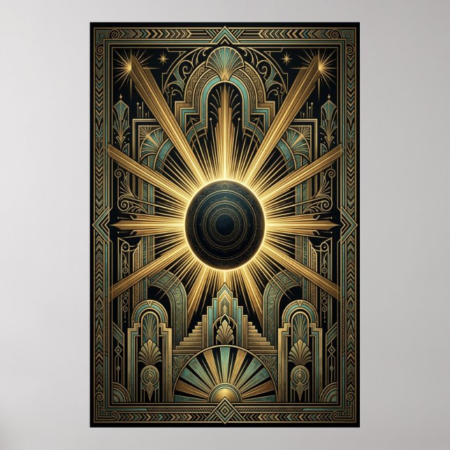 Affiche céleste du Trou Noir Art Déco | Doré sarce (Devant)