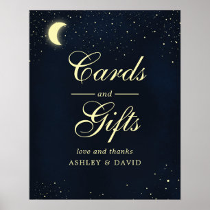 Affiche Céleste Lune Étoiles Minuit Bleu Cartes & Cadeaux