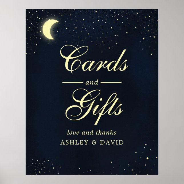 Affiche Céleste Lune Étoiles Minuit Bleu Cartes & Cadeaux (Devant)