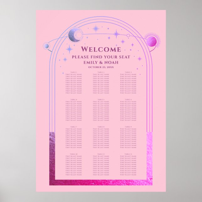 Affiche Céleste rose violet soleil Lune étoiles Mariage (Devant)