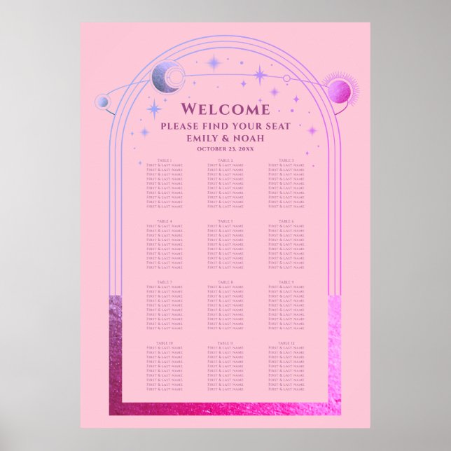 Affiche Céleste rose violet soleil Lune étoiles Mariage (Devant)