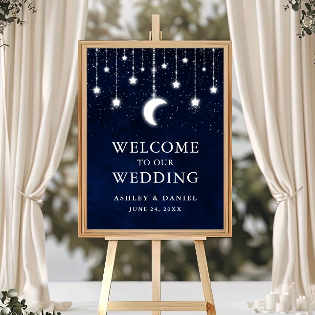 Affiche Céleste Sky Moon Étoiles Mariage Bienvenue (Customize to change text color, text size, text style or size of poster.)