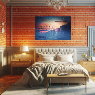 Affiche Céleste Twilight Railroad Whimsical Imaginaire Art