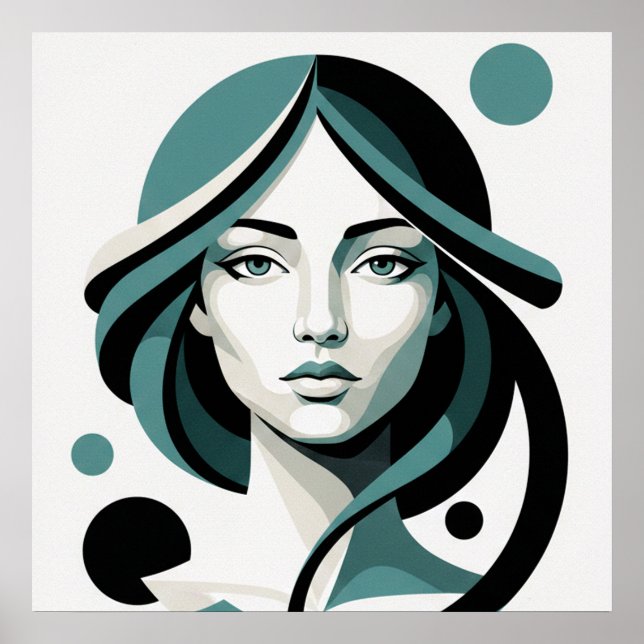 Affiche Celestial Flow: Minimalist Teal Portrait (Devant)