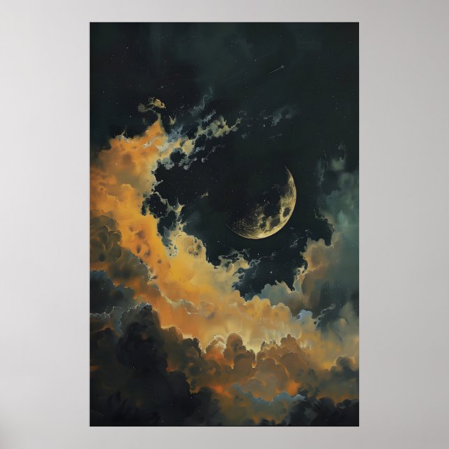 Affiche Celestial Moon and Stars Wall Decor, Dark Crescent (Devant)