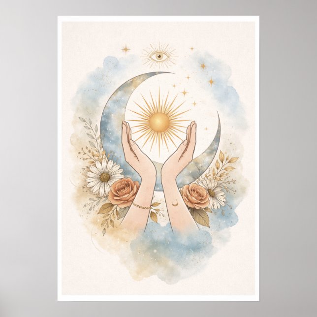 Affiche Celestial Sun Moon Hands Aesthetic Wall Art (Devant)