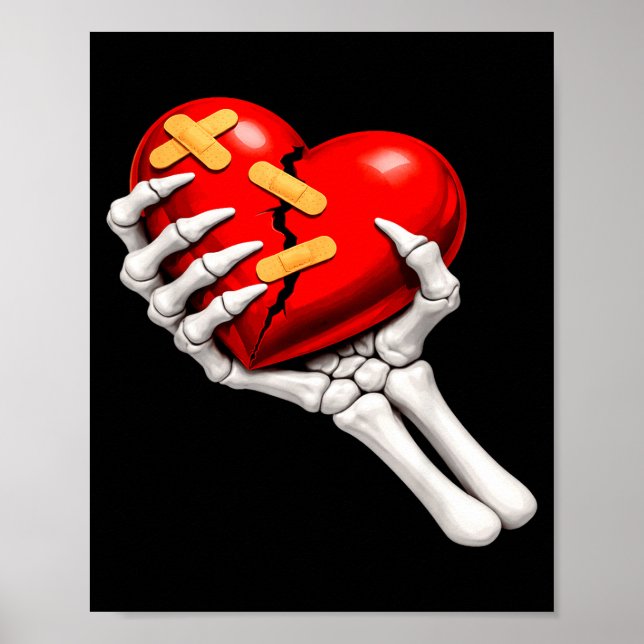 Affiche Célibataire anti Saint-Valentin squelette et au cœ (Devant)