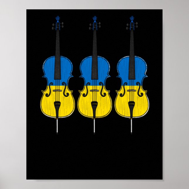 Affiche Cello Ukrainian Flag Cellist String Musician Stick (Devant)