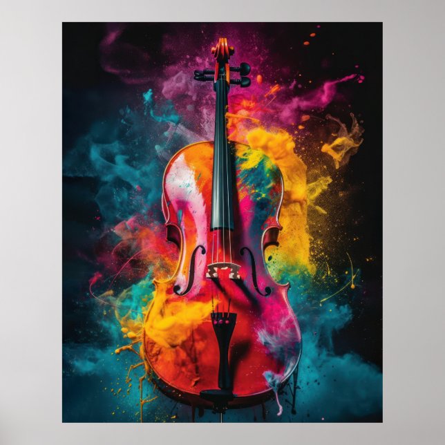 Affiche Cello with exploding colors (Devant)