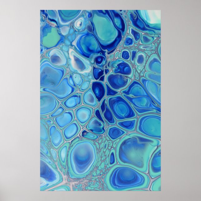 Affiche Cellules Bleues Art de Marbre Moderne Abstrait Flu (Devant)