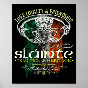 Affiche Celtic Claddagh Slainte Nge Drapeau Irlandais St.