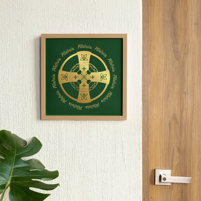 Affiche Celtic Cross Alleluia Gold on Green Print (Créateur téléchargé)