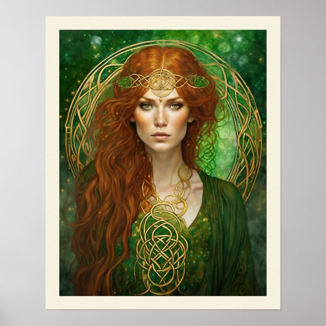 Affiche Celtic Knot Green & Gold St Patrick's Day Woman (Devant)
