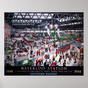 AFFICHE CENTENAIRE DE LA GARE DE LONDRES WATERLOO 1947